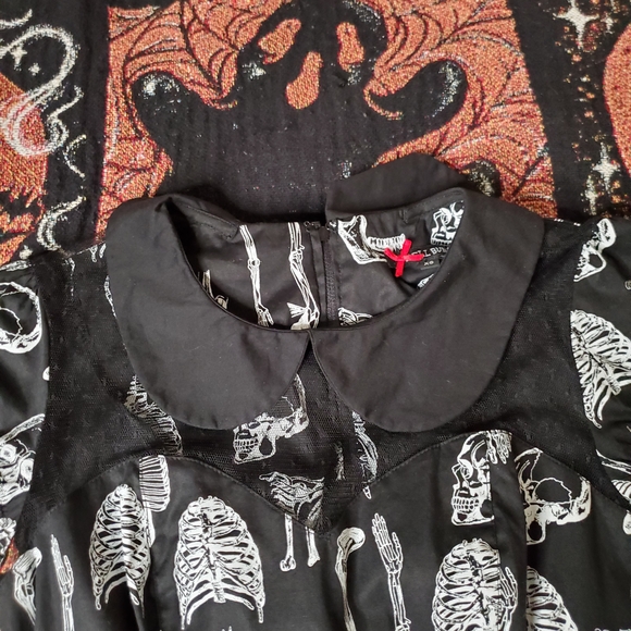 Hell Bunny Black and White Skeleton Dress With Peter Pan Collar Size XS - Picture 3 of 6
